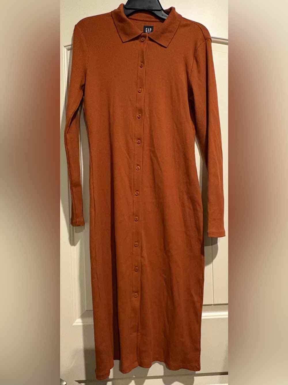 Button-Front Long Sleeve Dress - Orange